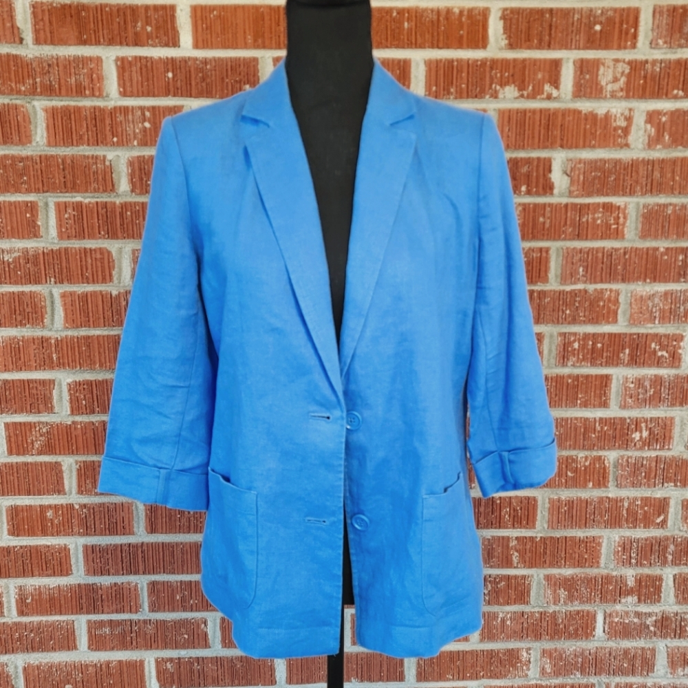 Kim Rogers blue linen blazer 🛍 HP 🛍